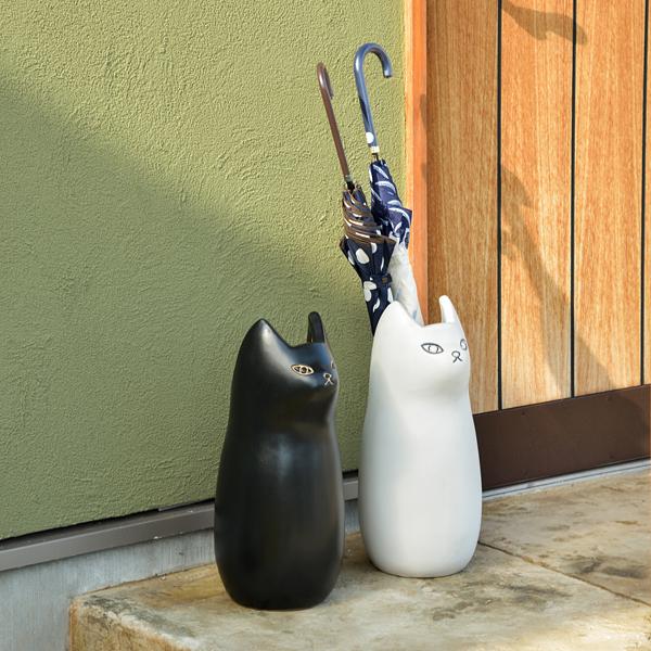 傘立て 猫 スリム 陶器 おしゃれ 猫型 ネコ ねこ かわいい インテリア エクステリア 屋外 外置き 北欧 傘たて 筒状 円柱形 黒 ブラック ホワイト 白 茶色