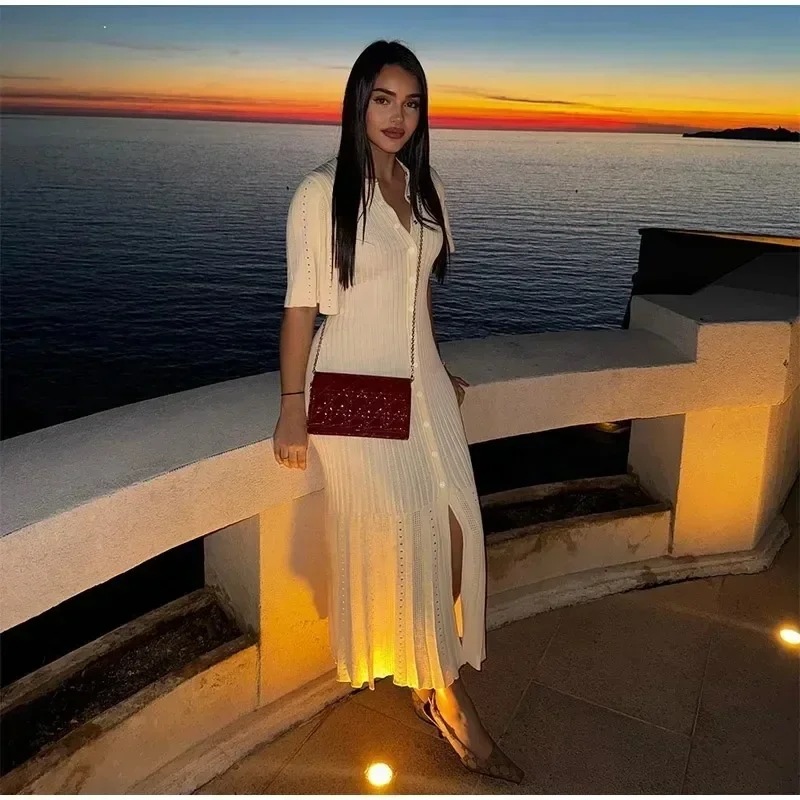 半袖ボタン付きニットドレスレディースファッションクロスボーダースタイルクイックセールトップセラー婦人服