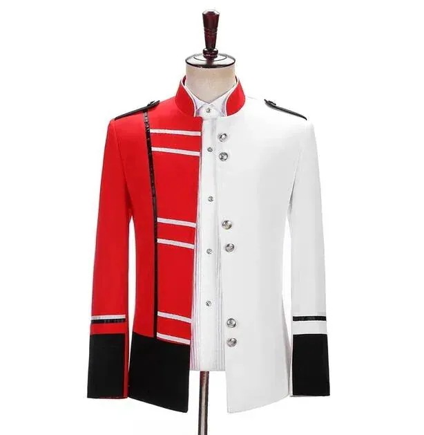 SALE!メンズ舞台ステージ衣装　赤白切替ジャケット　ヨーロッパ中世 演劇オペラ声楽 貴族服装　宮廷服　皇室 王子 演劇 新劇 コスプレ衣装　衣装　男性　カラースートジャケット