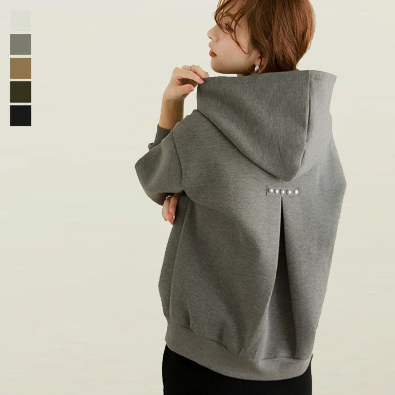 【見逃し厳禁】 5色展開 プルオーバー パール付き フード付き パーカー