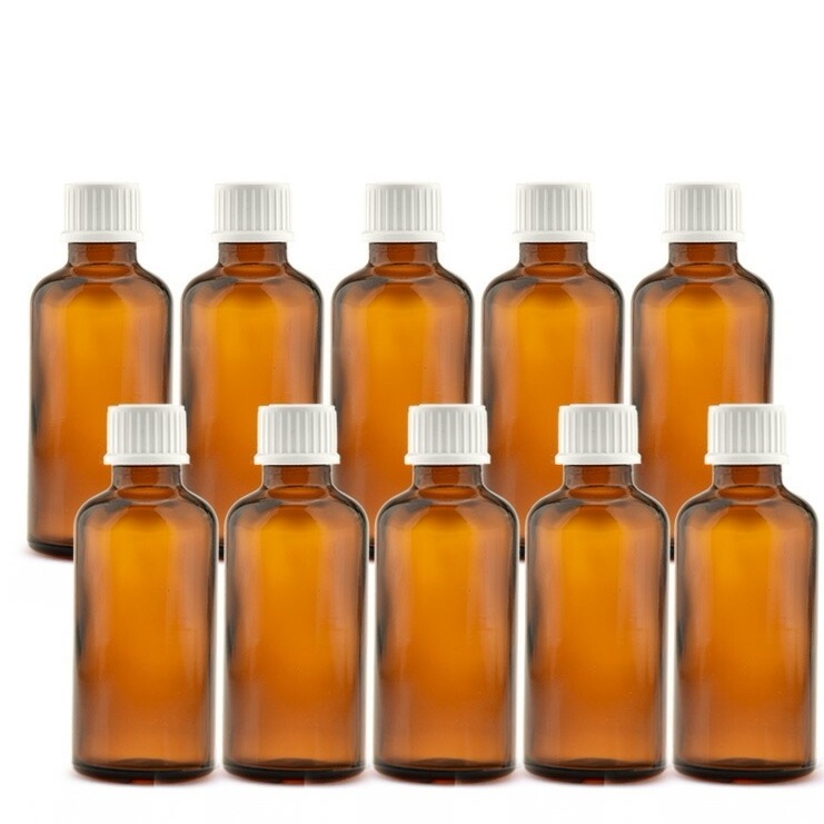 遮光瓶 100ml（アンバー） 100本セット 白キャップ＆ヴァーティカルドロッパー / 遮光ビン ガラス瓶 薬瓶 保存 アロマオイル エッセンシャルオイル 精油 キャリアオイル 香水 手作り コスメ