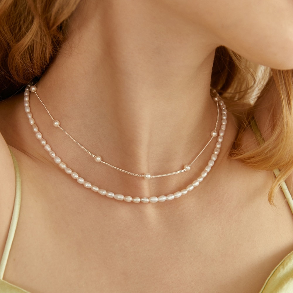 LUNNE シルバー 3mm スワロフスキーパールカーブチェーンネックレス #LSN03