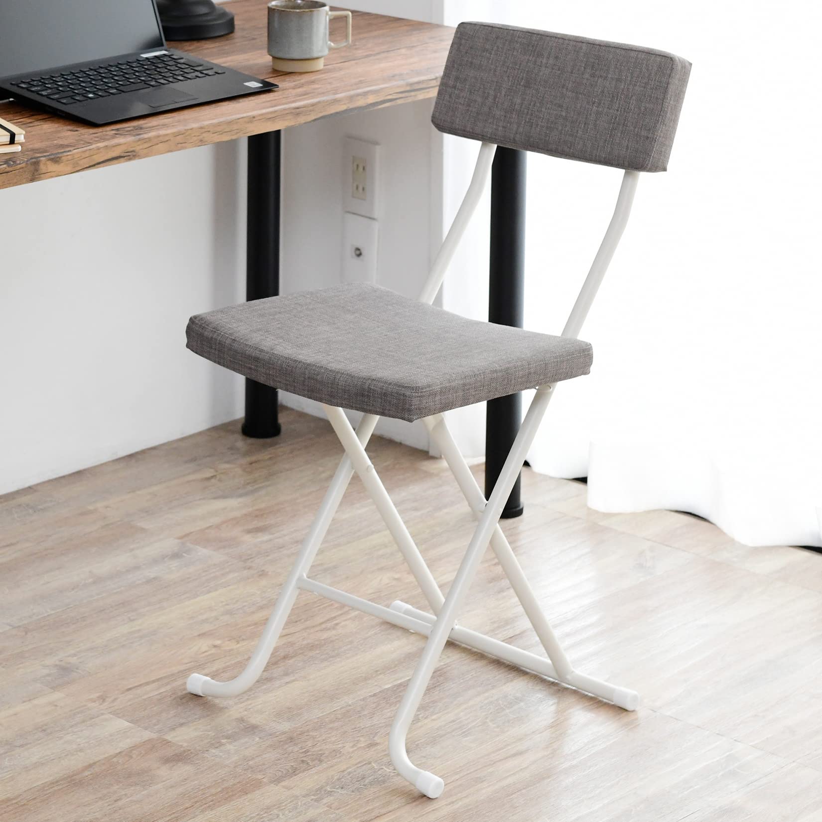 [山善] 折りたたみ椅子 (ワイド) 背もたれ付き チェア パイプ椅子 幅39.5×奥行54×高さ81cm 完成品 グレー YZX-455(GY/WH)