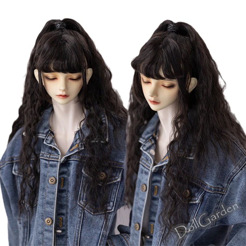 BJD 1/3 1/4 ドール ウィッグ ロング パーマ ハーフアップ ミルク糸 SD/MSDサイズ球体関節人形用ウィッグ ブラック レッド ブルー