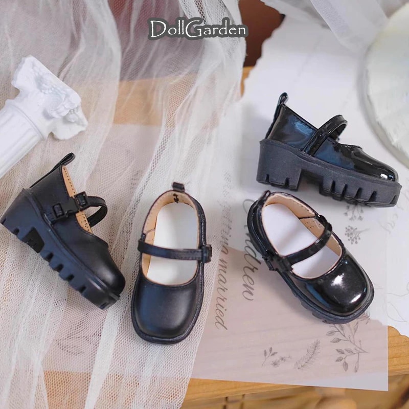 BJD 1/4 ドール用 靴 革靴 黒 厚底 ストラップ付き MSD/mdd/kumakoサイズ球体関節人形用シューズ