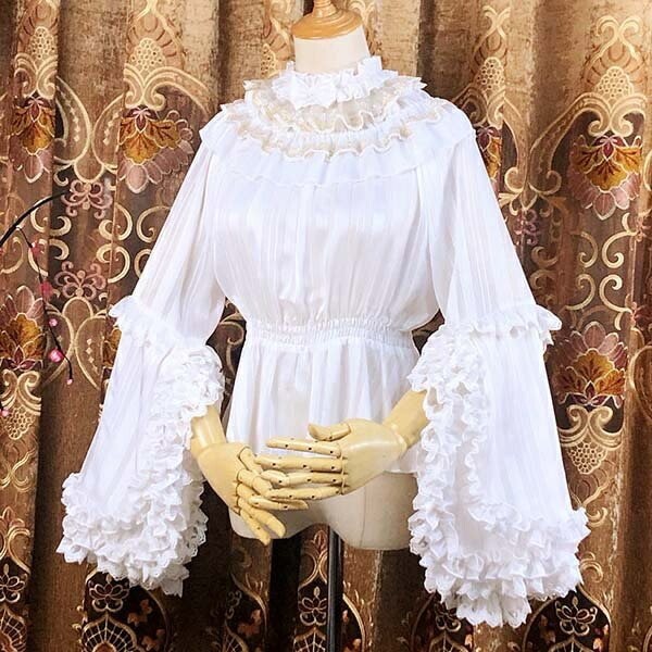 和服コスチュームコスチュームオフホワイト 演奏会 ブラウス 貴族風 かわいい パーティー 長袖 貴族服 シャツ ロリータ ゴスロリ ゴシック レース 学園祭 フレアスリーブ シフォン 演劇 文化祭 7,274円