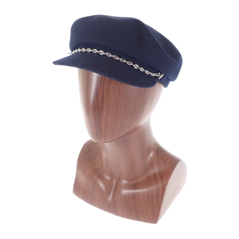 シェーヌダンクル キャスケット キャスケット カシミヤ ネイビー シルバー金具 58 レディース【Aランク】