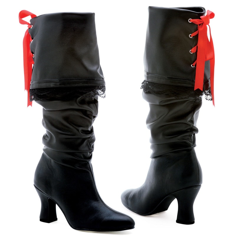 コスプレ 仮装 パイレーツブーツ レッドリボン/レース 24cm Size 7 【 コスプレ 衣装 ハロウィン 海賊 パーティー 靴 レディース ブーツ シューズ ハロウィン 衣装 変装グッズ プチ仮