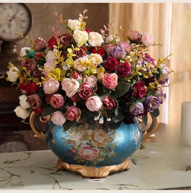花瓶 フラワーベース フラワーポット ヨーロピアンスタイル レトロ セラミック 花瓶 ブルー ゴールド 高級感 エレガント お洒落 インテリア 4-7 9,360円