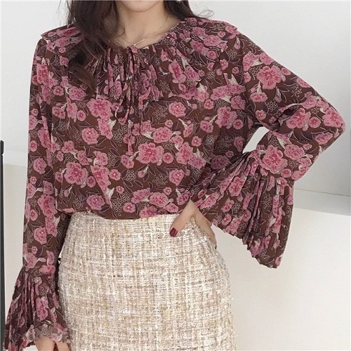 2073.袖コンシャスプリーツデザイントップス(レッド)