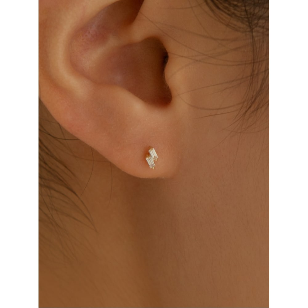 LUNNE 14k ダブルバゲットミニストーンピアス 14k ゴールド #LFPI09