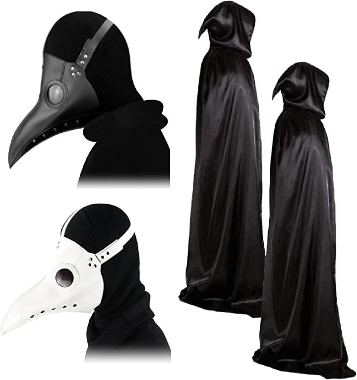 ペストマスク 仮面 コスプレ 仮装 マント(白マスク+黒マスク+マント2枚セット)