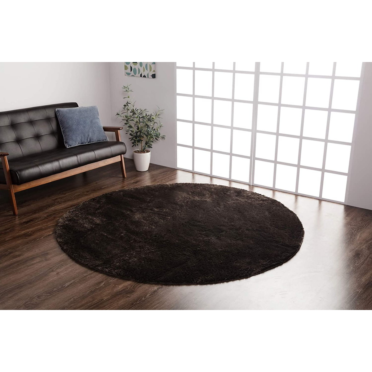 【i】ラグ カーペット 2畳 無地 シャギー調 選べる7色 円形 『ラルジュ』 ブラウン 約185cm丸（ホットカーペット対応）【北海道・沖縄・離島不可】【代引不可/沖縄・