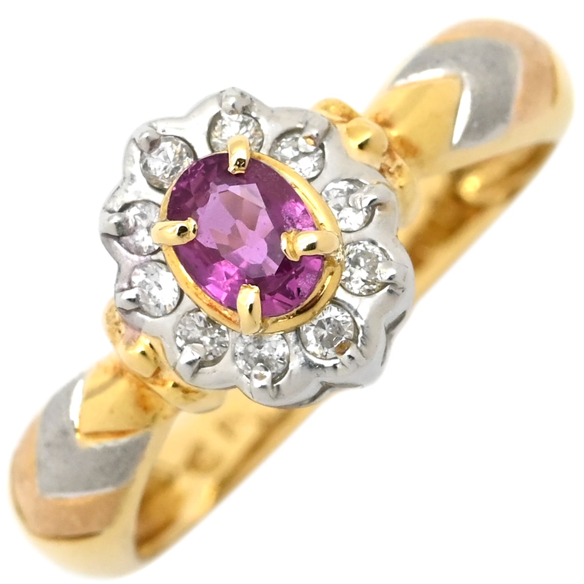 リング 指輪 サファイア ダイヤ リング K18YG Pt900 サファイア ダイヤモンド イエローゴールド×プラチナシルバー Au750 18K Pt900 ピンク コンビ 11号【中古】