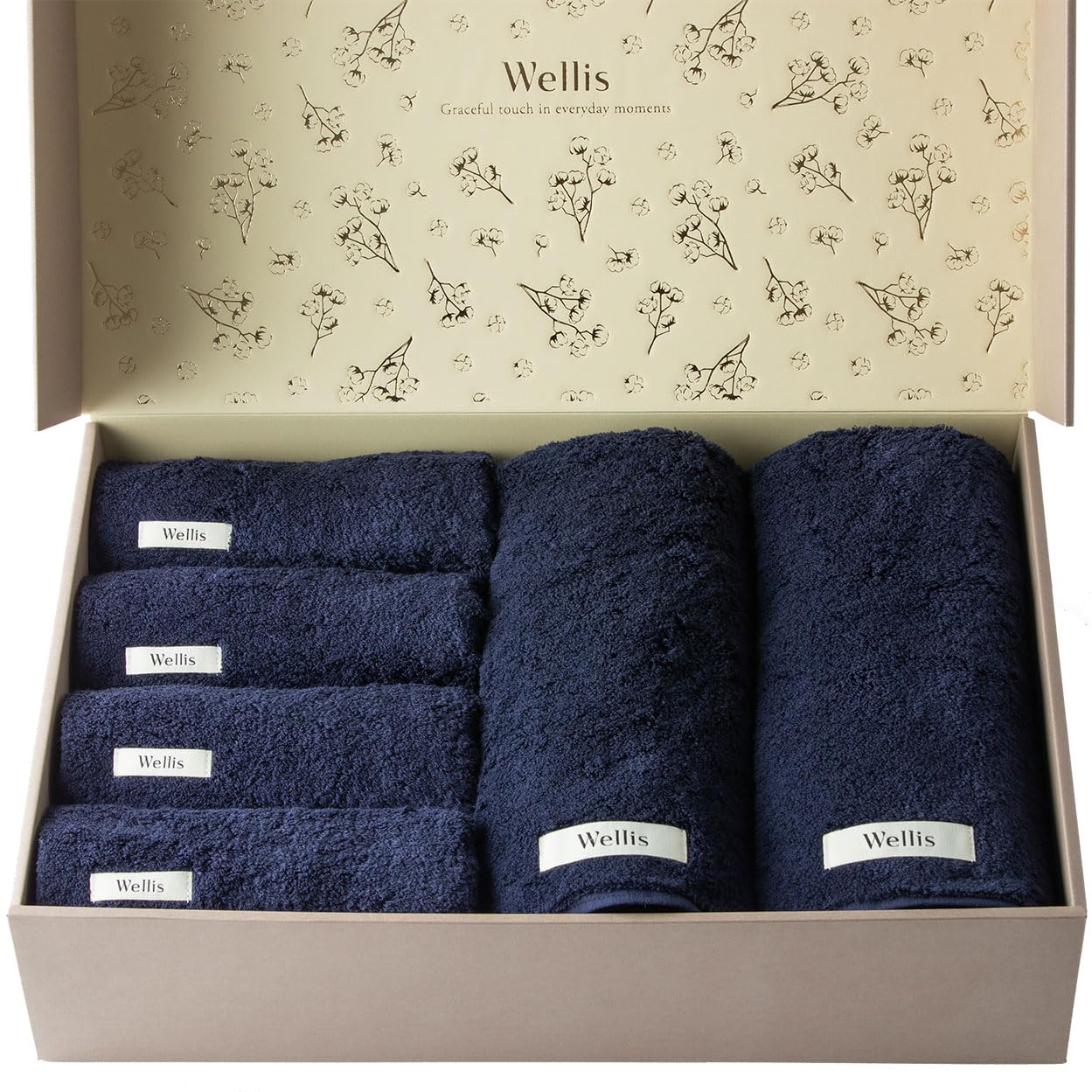 Wellis necessities Gift Navy(Wellisサスティナブルコットンバスタオル2枚・フェイスタオル4枚セットギフト ネイビー)