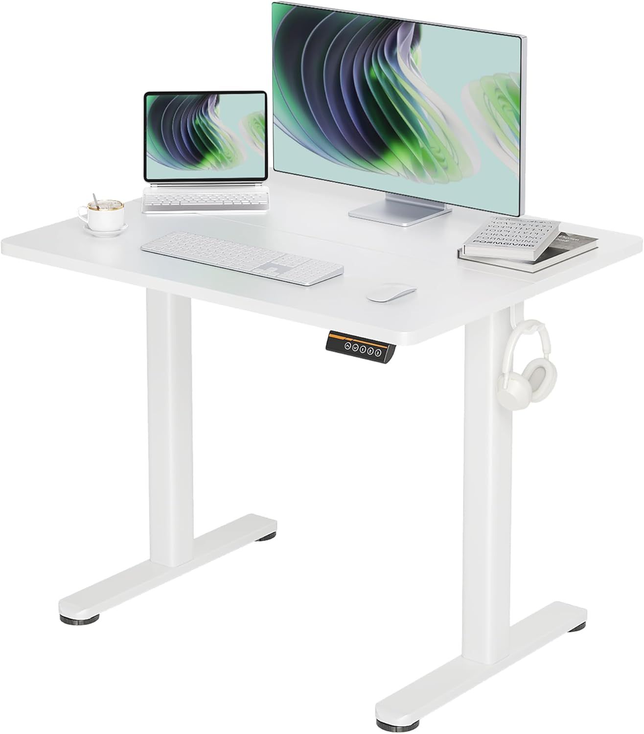 昇降デスク 電動 スタンディングデスク 昇降式 テーブル 幅90cm*奥行き60cm テレワーク オフィスデスク 在宅ワーク パソコンデスク 高さ調節 メモリー機能 ホワイトフレーム/ホワイト天板