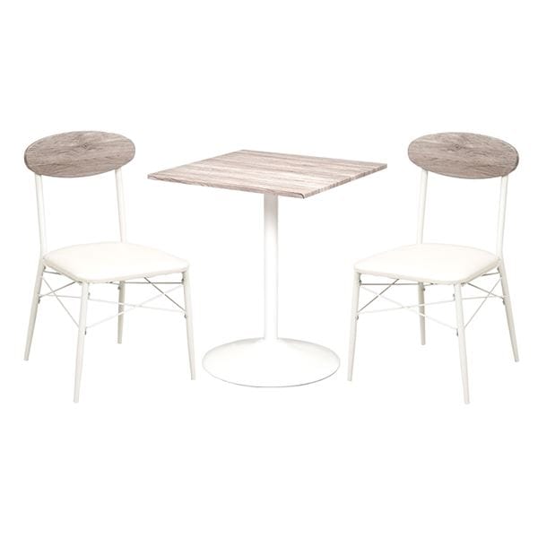 テーブル＆チェア3点セット（テーブルx1チェア2脚） 角型 ホワイト 組立品 コンパクト