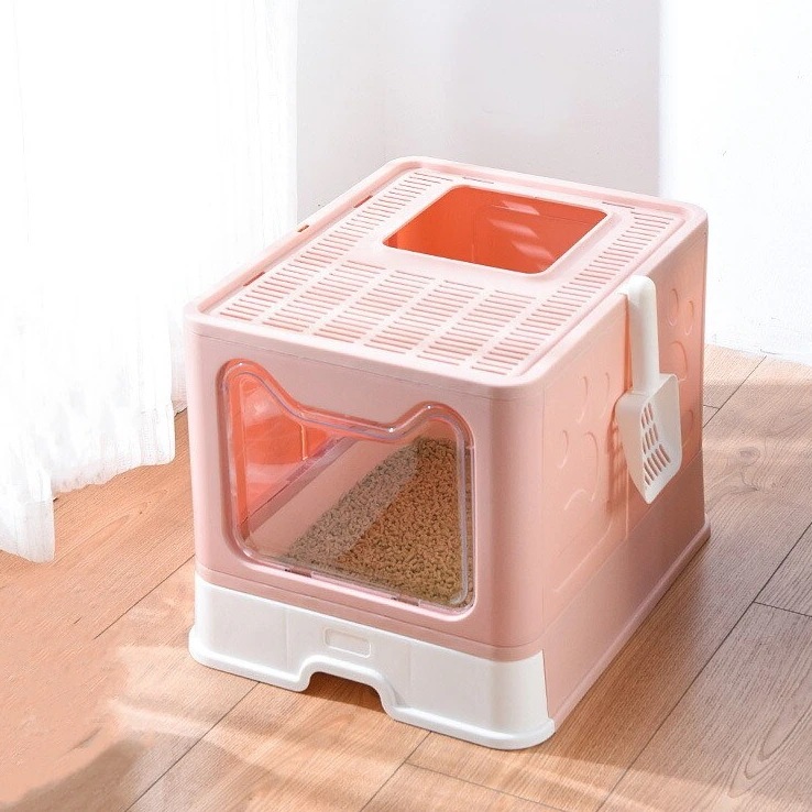 猫 トイレ 大空間 組み立て式 全３色 猫トイレ 大型 カバー おしゃれ 簡単 上から 引き出し式 6,270円