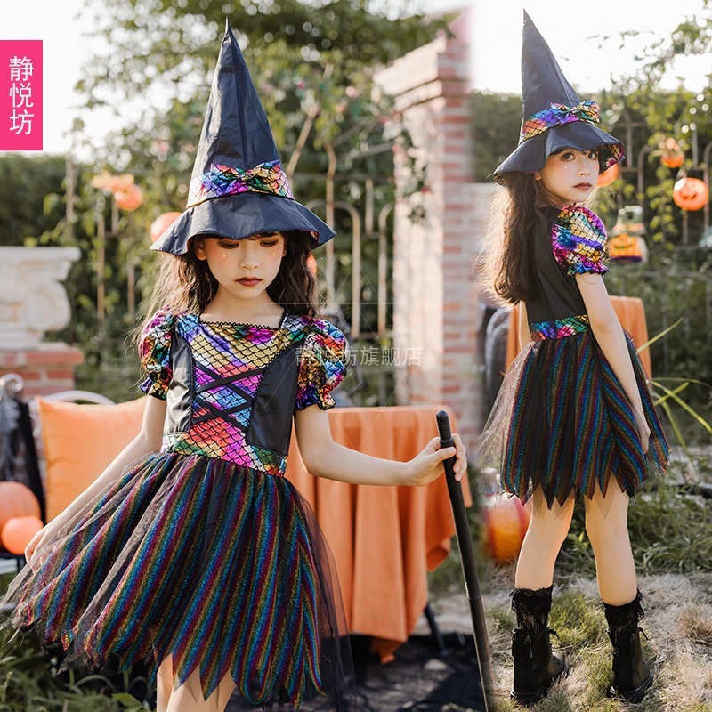 ハロウィンの子供用コスプレ衣装女の子用小さな魔女幼稚園パフォーマンス衣装魔女衣装魔術師エルフパフォーマンス衣装