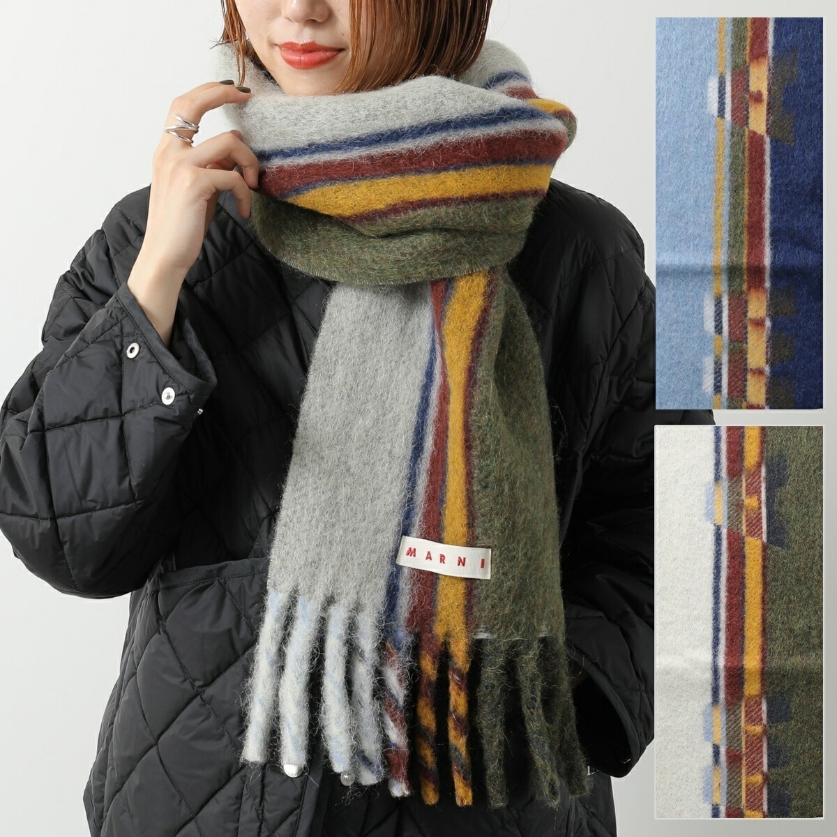 MARNI マルニ マフラー SCZC0076Y0 UAW051 レディース ストライプ ウール モヘア アルパカ ストール フリンジ ロゴラベル カラー2色