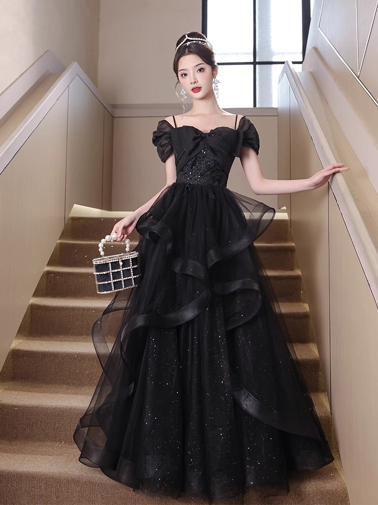 優しい風 黒い花のドレス エレガントなガウンワンピース パーティードレス パーティドレス ドレス ロングドレ パーティードレス 結婚式 二次会 ワンピース