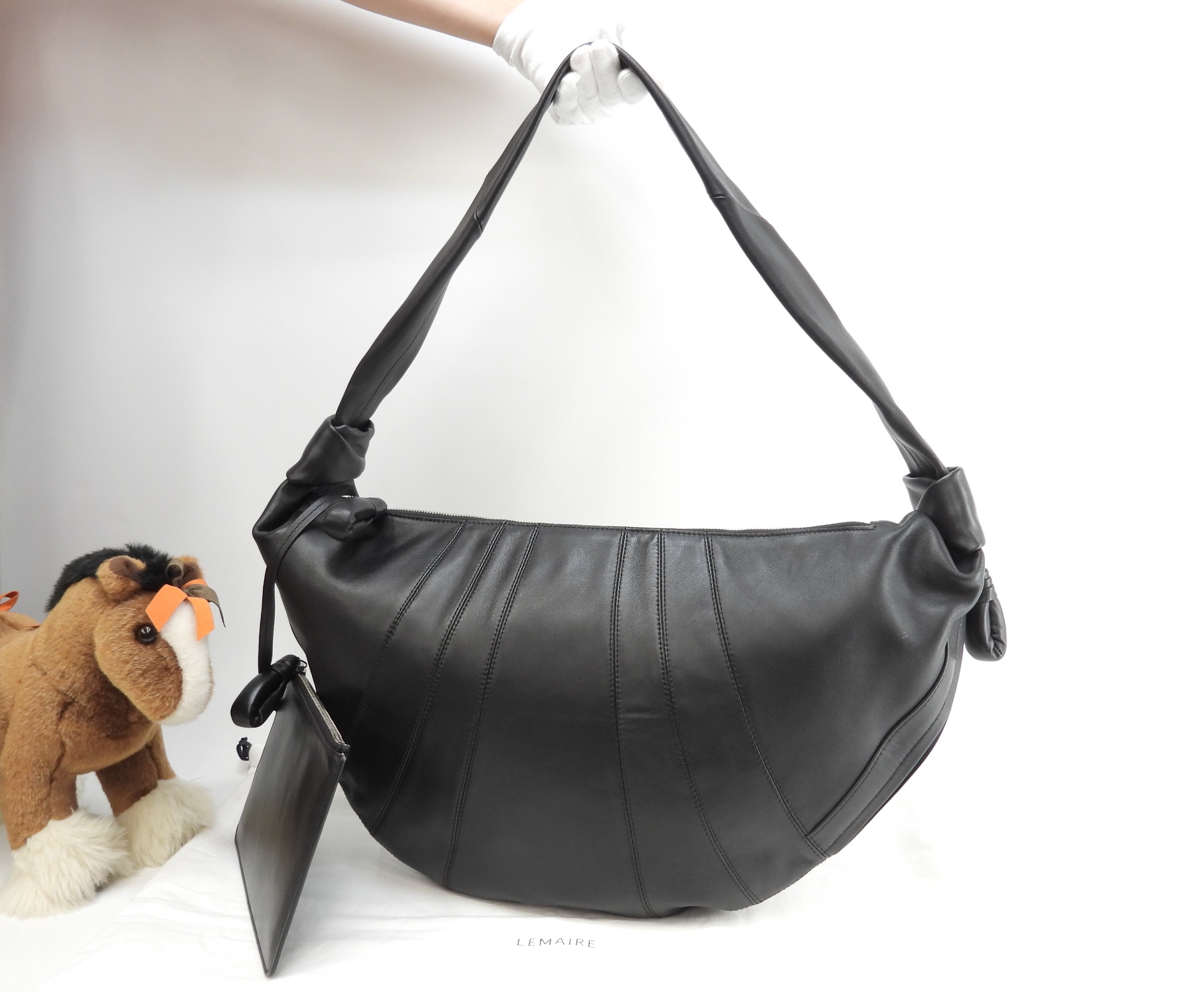 幸運クロワッサンバッグ レザー 黒 ホーボーバッグ ショルダーバッグ@ 338