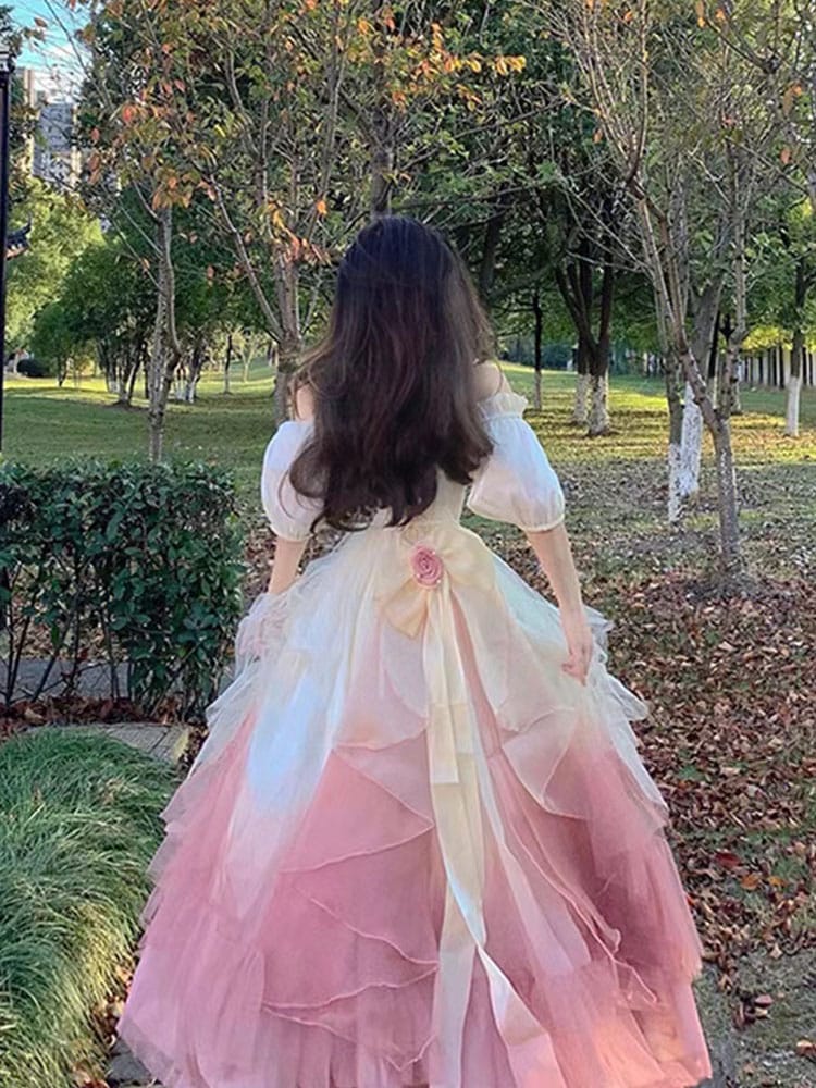 グラデーションピンクロリータ立体ローズロリータメッシュロング妖精プリンセススカート女性用 6,742円