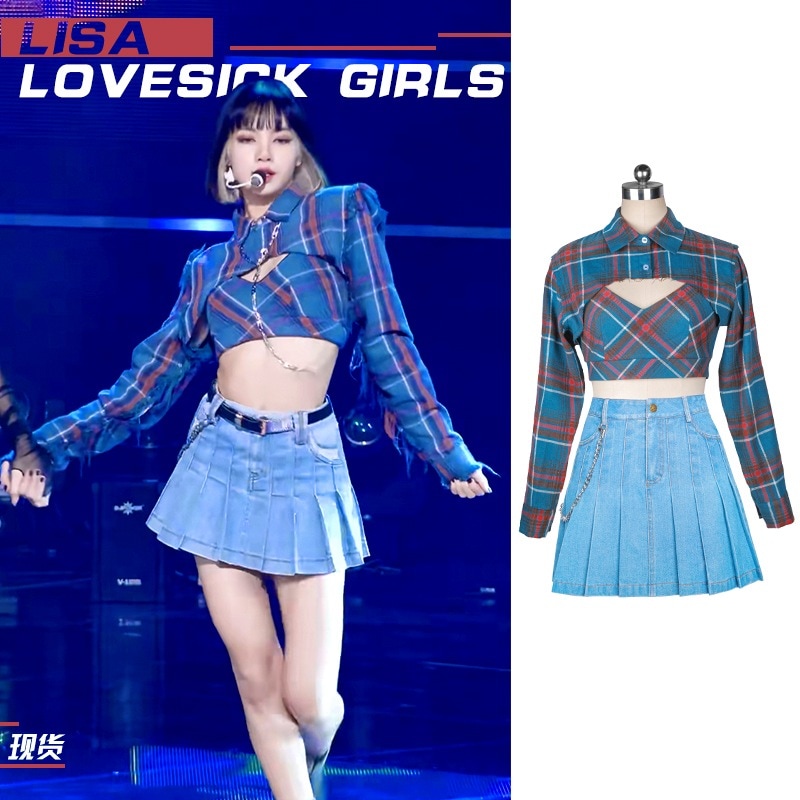 リサ ジャズ ステージ パフォーマンス ブルー チェック柄 サスペンダー スーツ 女性 かっこいい