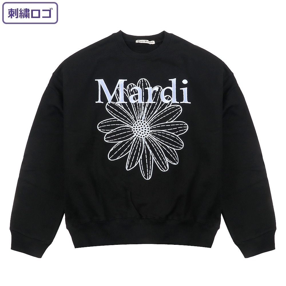 SWEATSHIRT FLOWERMARDI NEEDLEWORK BLACK SKY 長袖 レディース 韓国 ファッション アパレル 刺繍 ロゴ
