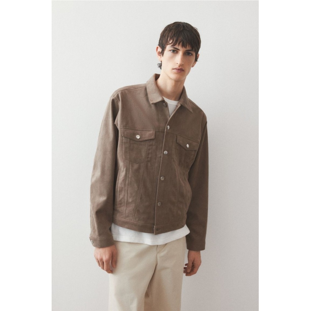 H&M レギュラーフィットテクスチャードジャケットダークベージュ