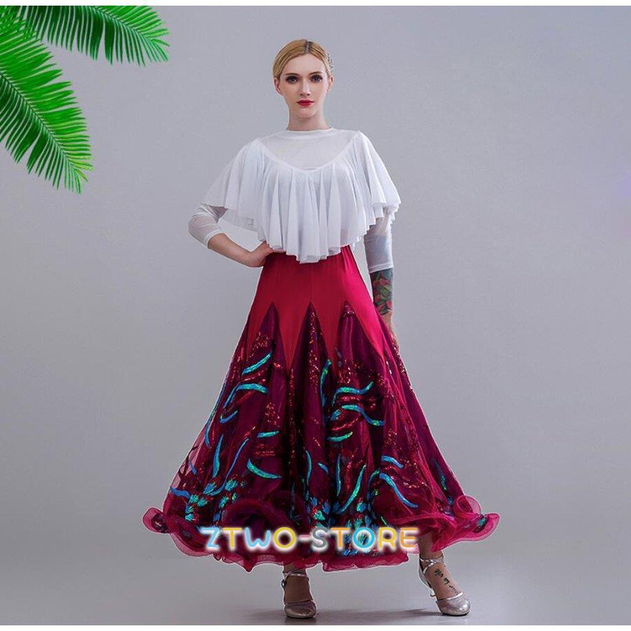 新しい子供用ダンスウェア モダンドレス 社交ダンスドレス ラテンドレス　ロングスカート　ダンスウエア　競技　デモ　ダンス衣装　ドレス単品 2枚購入で2514円OFF