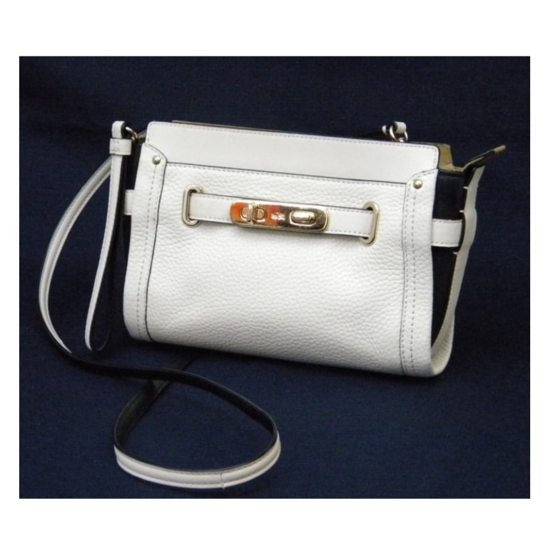 コーチ COACH ショルダーバッグ スワッガー リストレット 2WAY 53107 白黒 レザー 【中古】 (40477)