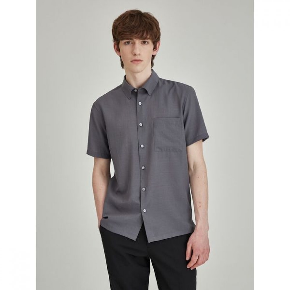 [ロガディス] リネンのようなポリソリッド半袖シャツオリーブ (RY5465P70J)