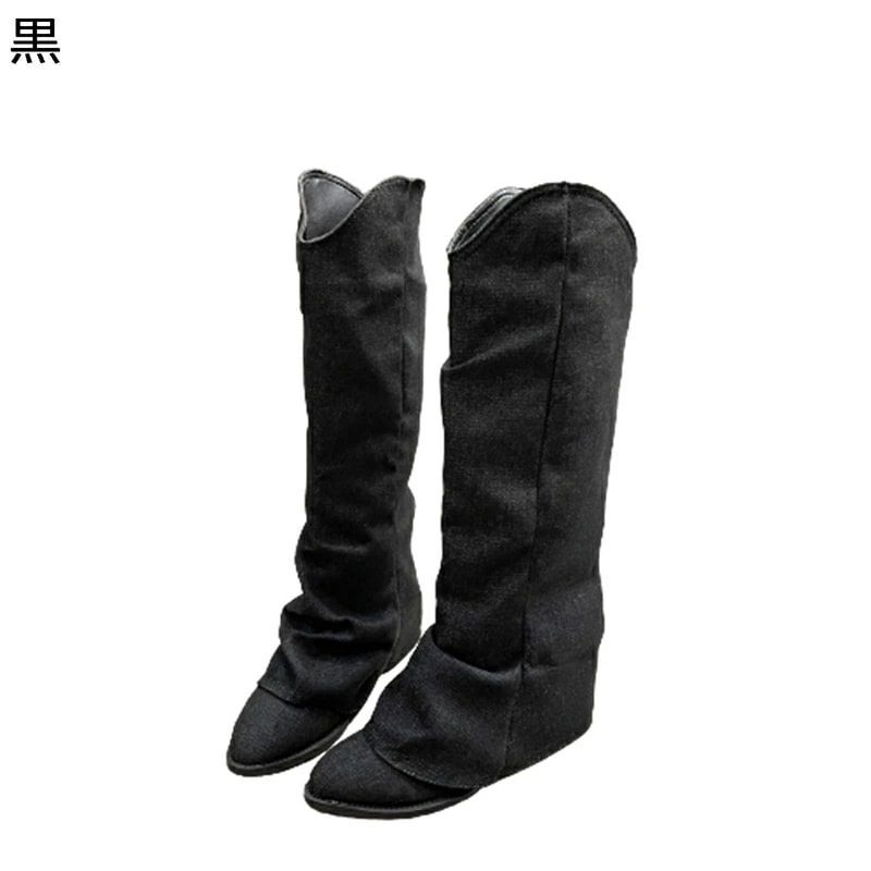 ロングブーツ ソックスブーツ レディース 秋靴 冬靴 ウェスターブーツ Vカット ポインテッドトゥ ミドルヒール5cm 欧米風 カウボーイ カジュアル ファッション 細見え 原宿 大きいサイズ