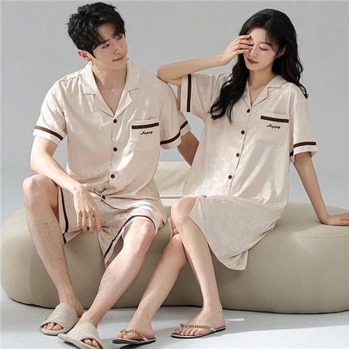 洗える 合成 シルクの質感 ペアルック メンズ パジャマ レディース ワンピース 寝間着 父の日