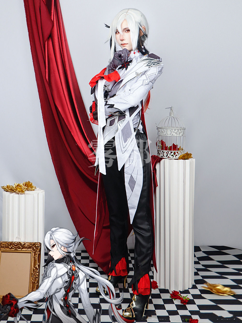 【3日で出荷】アルレッキー 原神 コスプレ 男女兼用 Genshin Arlecchino お父様 ファデュイ執行官第四位「召使」 セットアップ Father The Knave Peruere