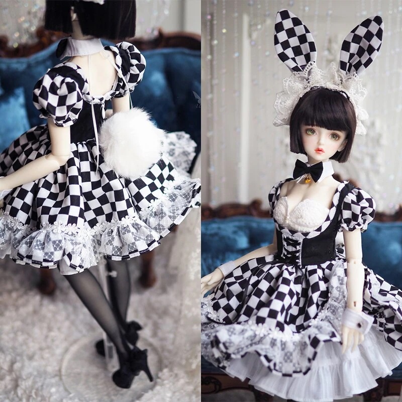 BJDドール用衣装セット バニーガール 兎メイド服10点 SDGr/SD10/SD16サイズ人形通用