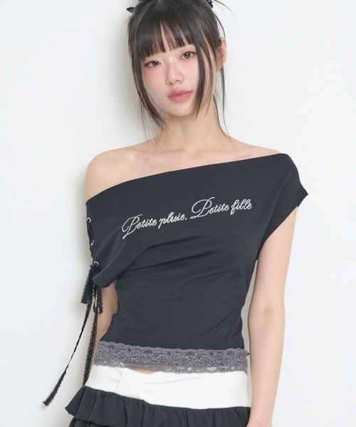 【ILLIGO】 LACE TRIMMING T-SHIRT BLACK 正規品