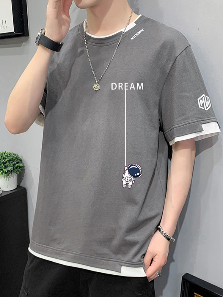 夏用純綿半袖Tシャツ メンズ トレンド ゆったりTシャツ 男の子用半袖夏服