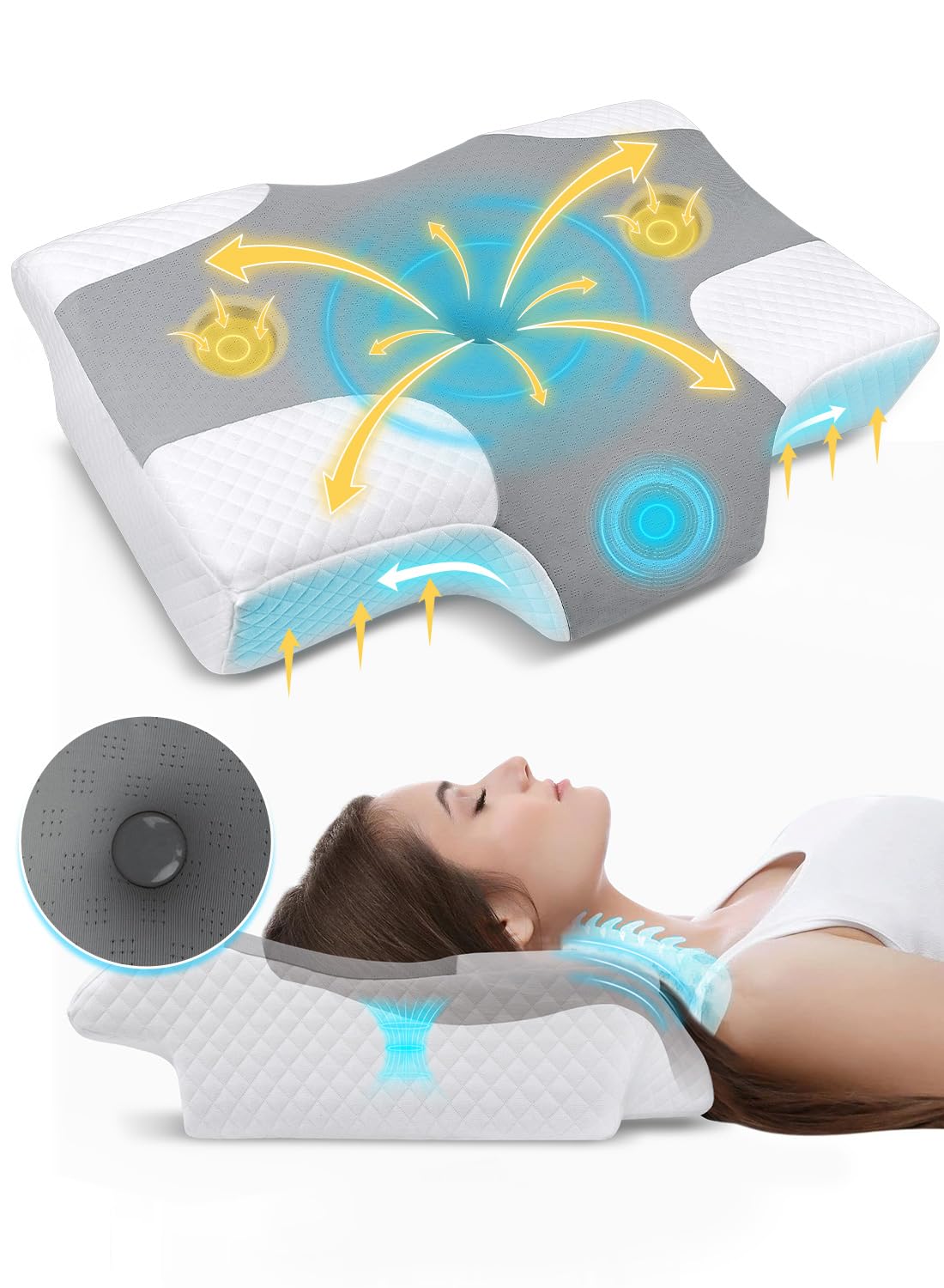 LAOGOT 枕 低反発 まくら 低反発枕 【耳と後頭部の凹型中空設計・二重枕カバー構造・低め高め兼用】 安眠枕 通気性 カバー洗濯可 寝返りやすい 仰向け寝 横向き寝 うつ伏せ寝 敬老の日 プレゼン