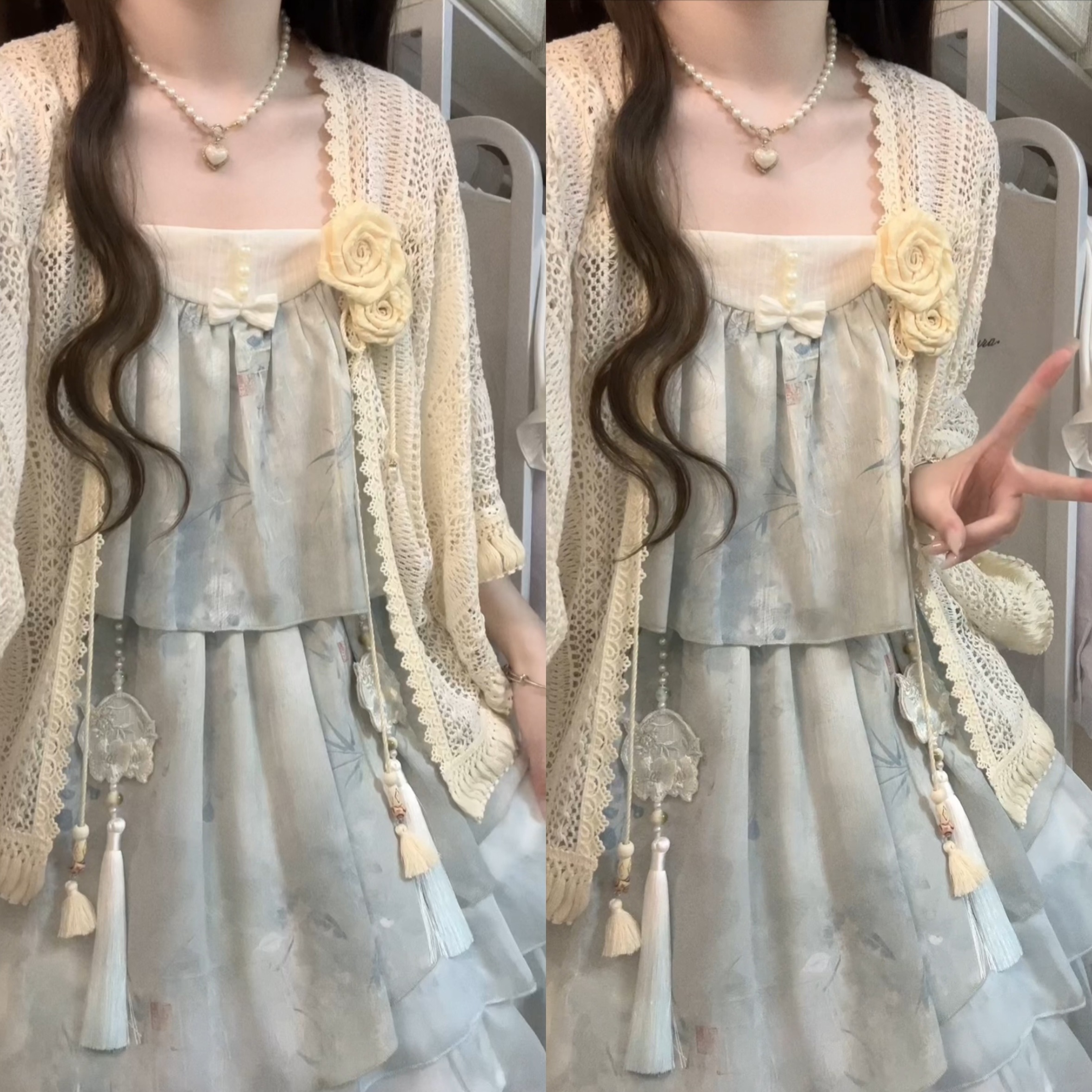 正規品デザイン晴海塩新韓国cos要素少女ストールワンピースセット