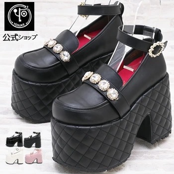 ヨースケ 厚底パンプス レディース 厚底ローファーパンプス ヒールローファー アンクルストラップ 約12cm チャンキーヒール 靴 公式SHOP特典キズ補修液付