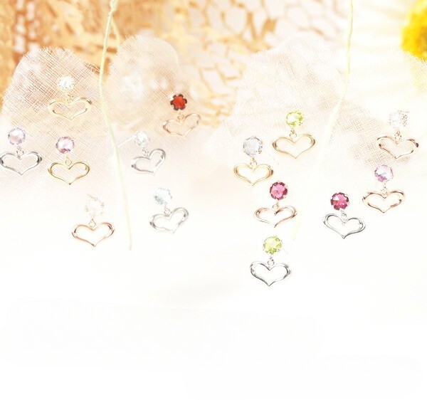 スタッドピアス レディース me on みぃおん 14種類 K10 10金 オープンハート ガーネット アメジスト ロードライトガーネット スカイブルートパーズ ペリドット ローズクォーツ CZ 天然