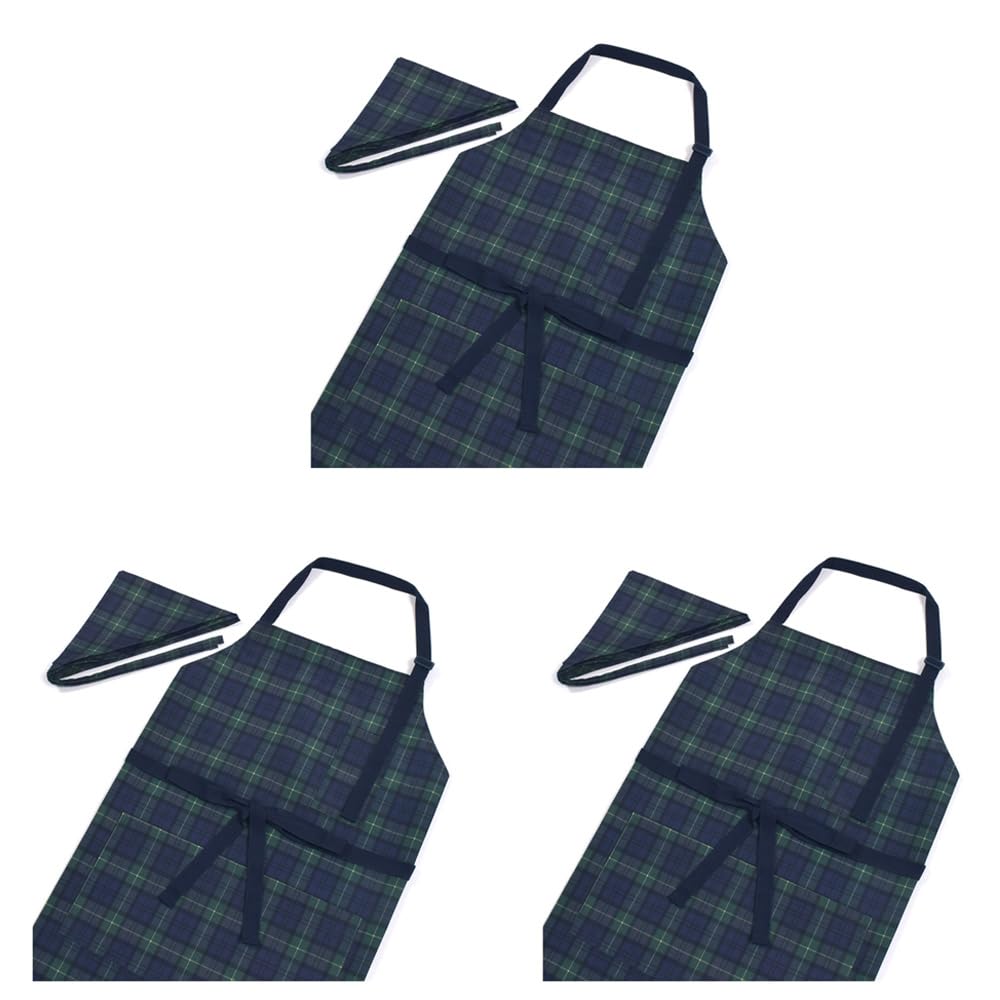 COLORFUL CANDY STYLE エプロン(150～フリーサイズ)三角巾付き 撥水ノーアイロン タータンチェックダークグリーン 3枚セット 女の子 男の子 おしゃれ エプロン キッズ 子供