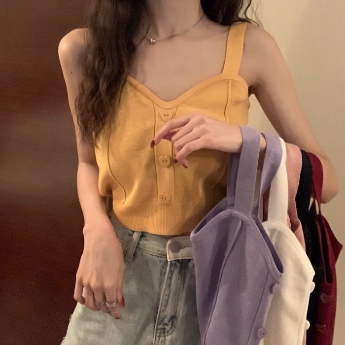 6色 キャミソール ニット キャミ l ハート セクシー 無地 シンプル カジュアル タンクトップ インナー 可愛い 袖なし 春夏 トップス ラフ ゆったり 着回し 可愛い スタイリッシュ モ