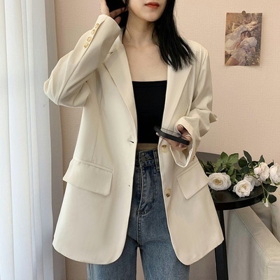 トップス アウター ジャケット シンプルジャケット フォーマル 袖あり ロング丈 長袖 かっこいい 無地 春 夏 秋 冬 20代 30代 個性的 アプリコット ブラック S M L XL