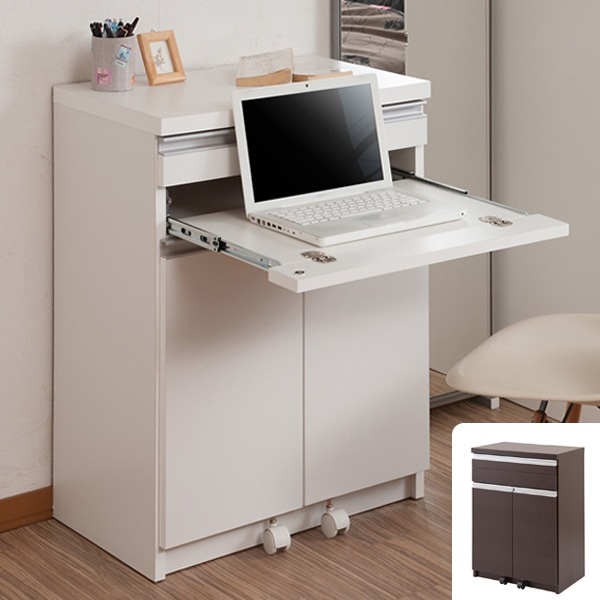 パソコンデスク PCデスク キャビネット型 スタイリッシュ 幅60cm 完成品 日本製 国産 幅60センチ デスク キャビネット シンプル 茶 ベーシック リビング 白