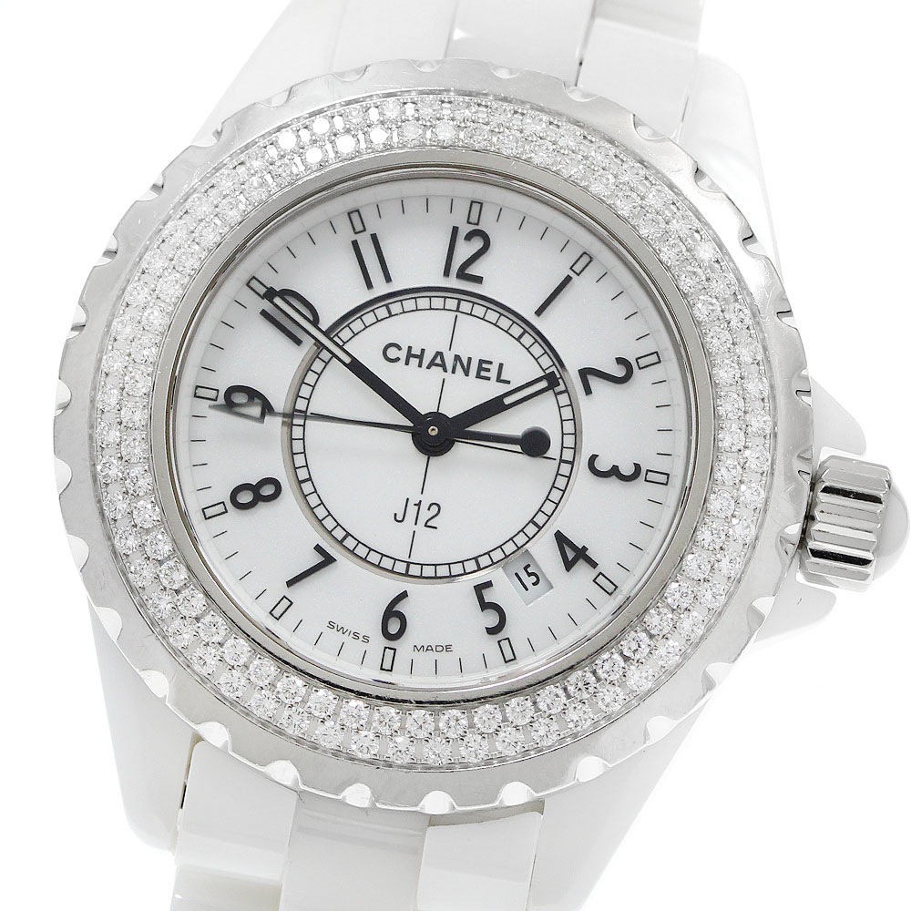 シャネル CHANEL H0967 J12 ダイヤベゼル 白セラミック デイト クォーツ レディース 保証書付き_912298【中古】