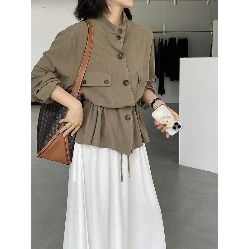 2重仕立て 長袖レトロリネンレディースシャツジャケット女性用2025年早秋万能リボン付きトップス