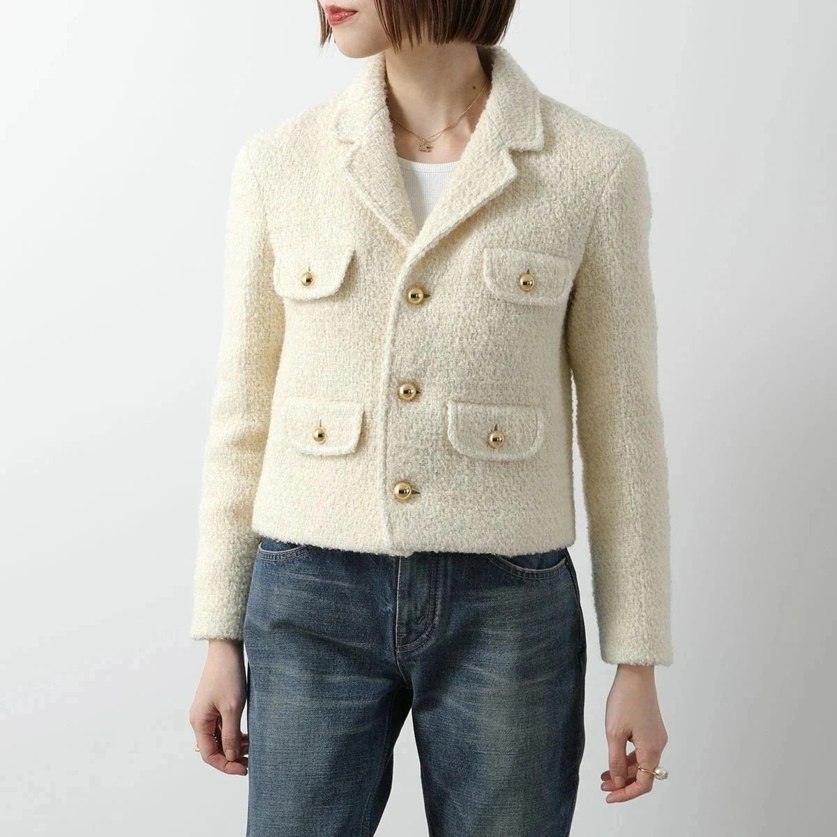 CELINE セリーヌ ツイードジャケット 2V34W227V.01VA レディース モヘアウール テーラード シャスール ジャケット アイボリー
